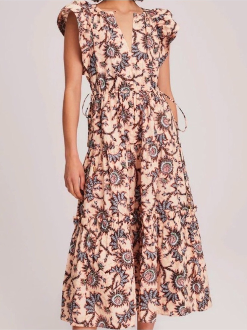 A.L.C. Augustine Floral Peach Floral Tiered Midi Dress - Women's
